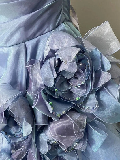 Gothic Strapless Sweet 16 Ball Gown, Blue & Purple Layered Tulle Long Sweet Sixteen Formal Dress RB9961
