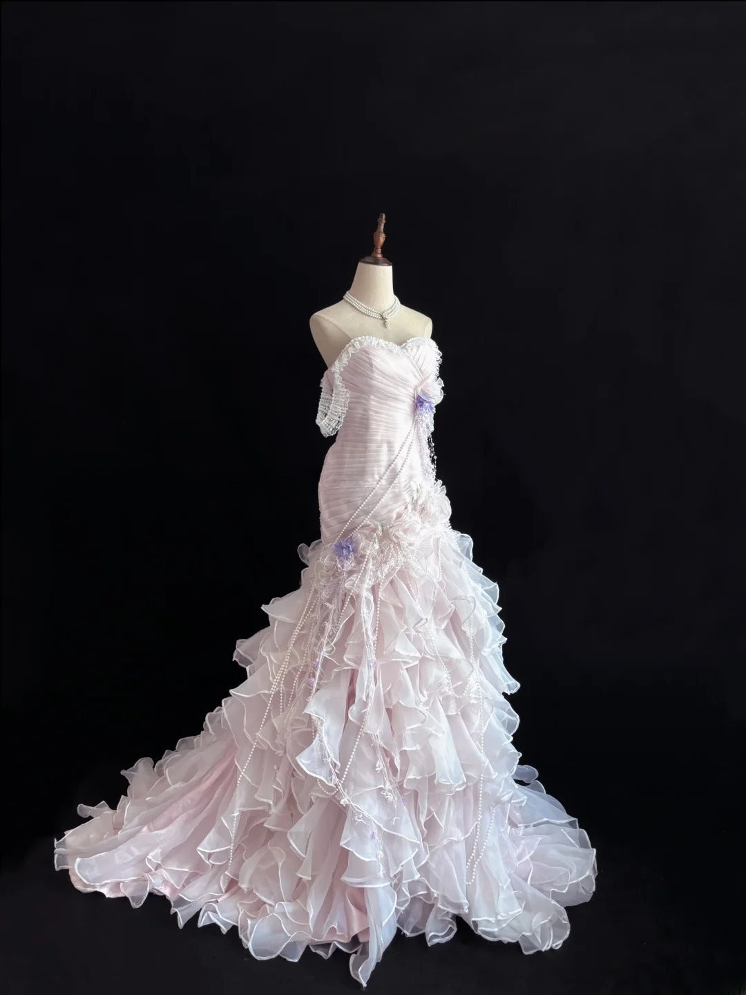 Beautiful Mermaid Sweetheart Pink Tulle With Tiered Layers Prom Dress Formal Outfits Party Dresses RB7577
