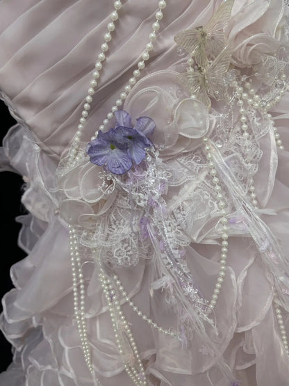 Beautiful Mermaid Sweetheart Pink Tulle With Tiered Layers Prom Dress Formal Outfits Party Dresses RB7577