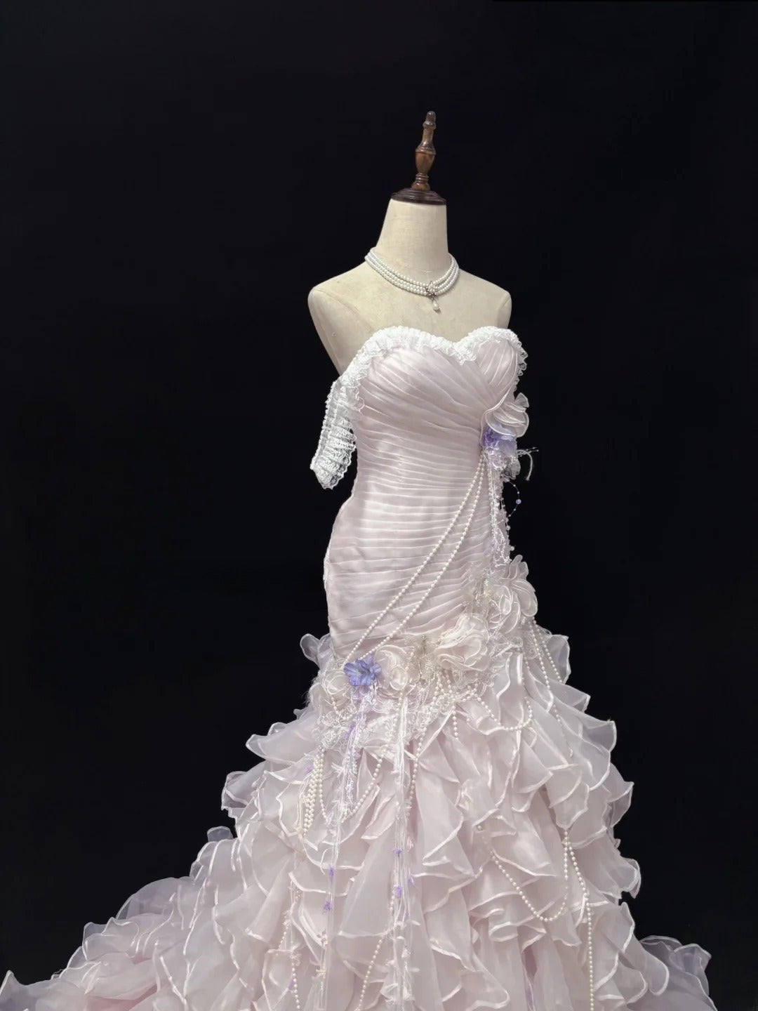 Beautiful Mermaid Sweetheart Pink Tulle With Tiered Layers Prom Dress Formal Outfits Party Dresses RB7577
