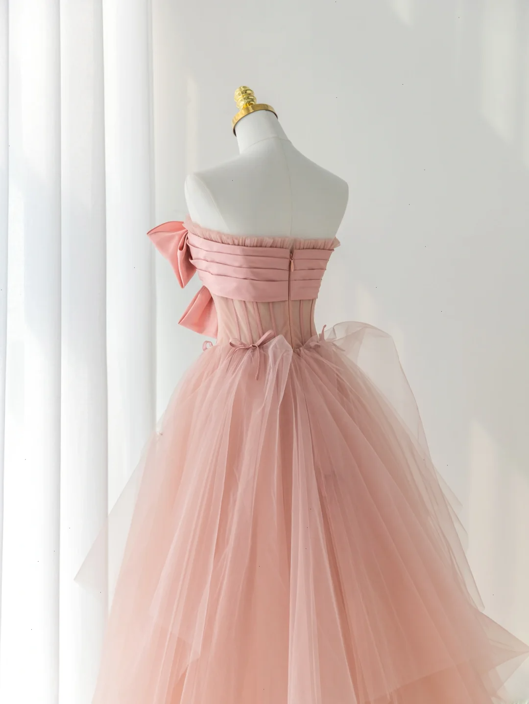 Elegant Ball Gown Strapless Pink Tulle Long Formal Prom Dresses Dance Night Outfits Evening 18th Birthday Outfit AS176