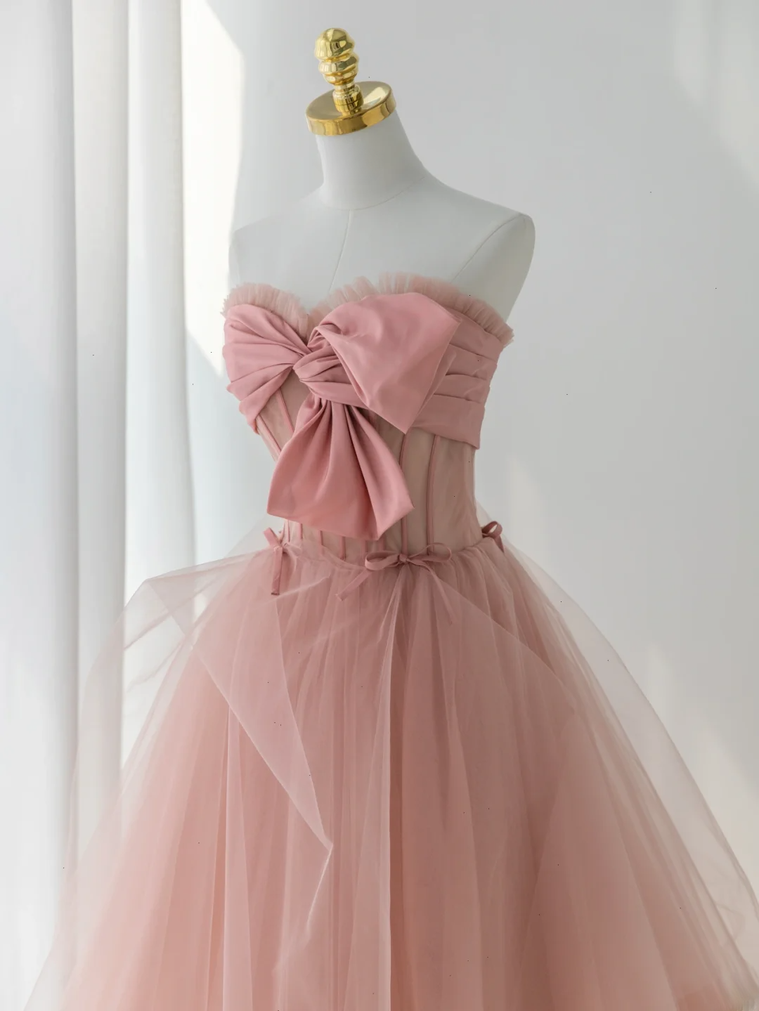 Elegant Ball Gown Strapless Pink Tulle Long Formal Prom Dresses Dance Night Outfits Evening 18th Birthday Outfit AS176
