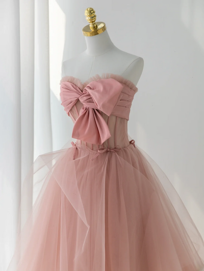 Elegant Ball Gown Strapless Pink Tulle Long Formal Prom Dresses Dance Night Outfits Evening 18th Birthday Outfit AS176