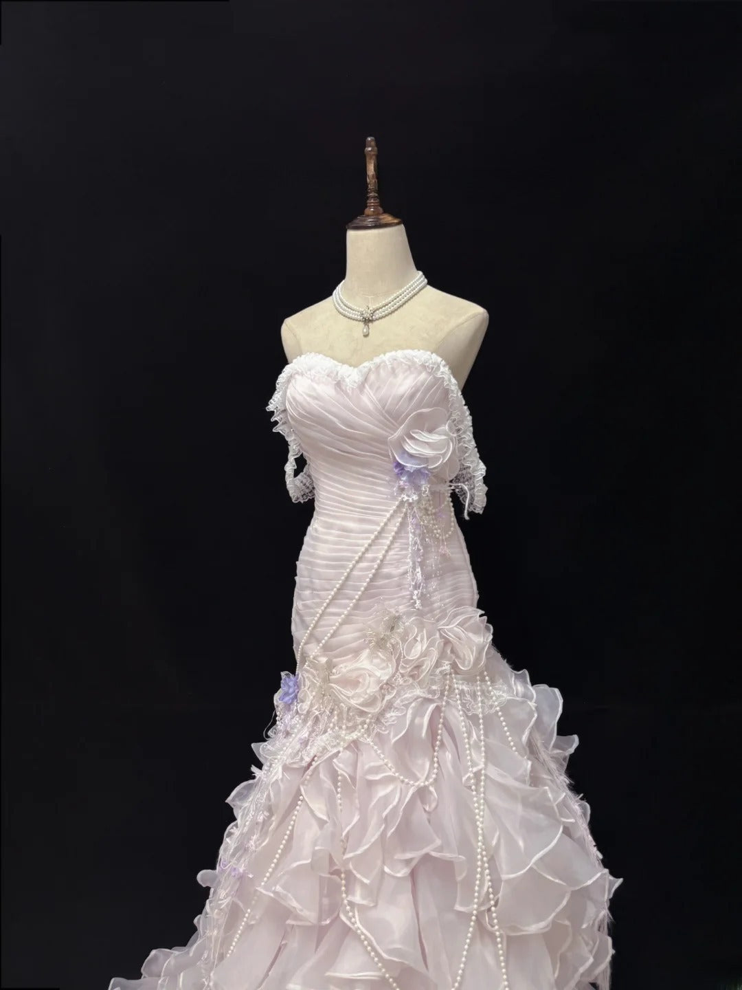 Beautiful Mermaid Sweetheart Pink Tulle With Tiered Layers Prom Dress Formal Outfits Party Dresses RB7577