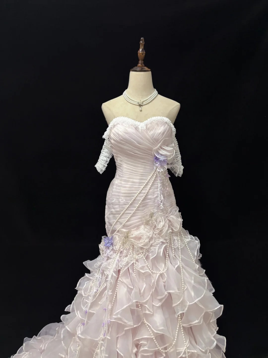 Beautiful Mermaid Sweetheart Pink Tulle With Tiered Layers Prom Dress Formal Outfits Party Dresses RB7577