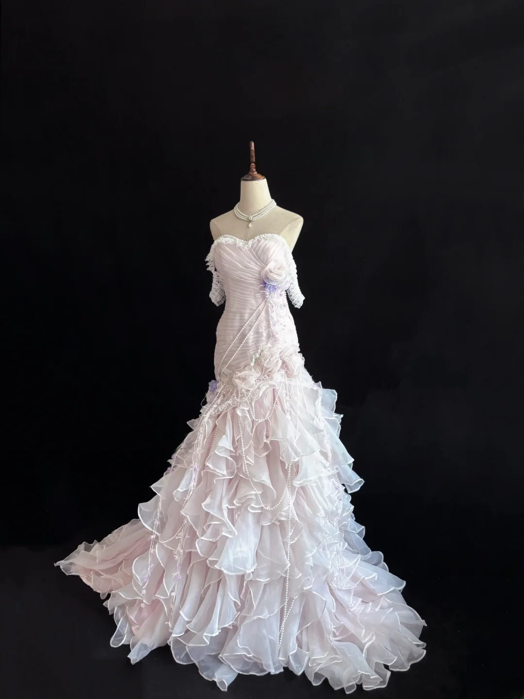 Beautiful Mermaid Sweetheart Pink Tulle With Tiered Layers Prom Dress Formal Outfits Party Dresses RB7577