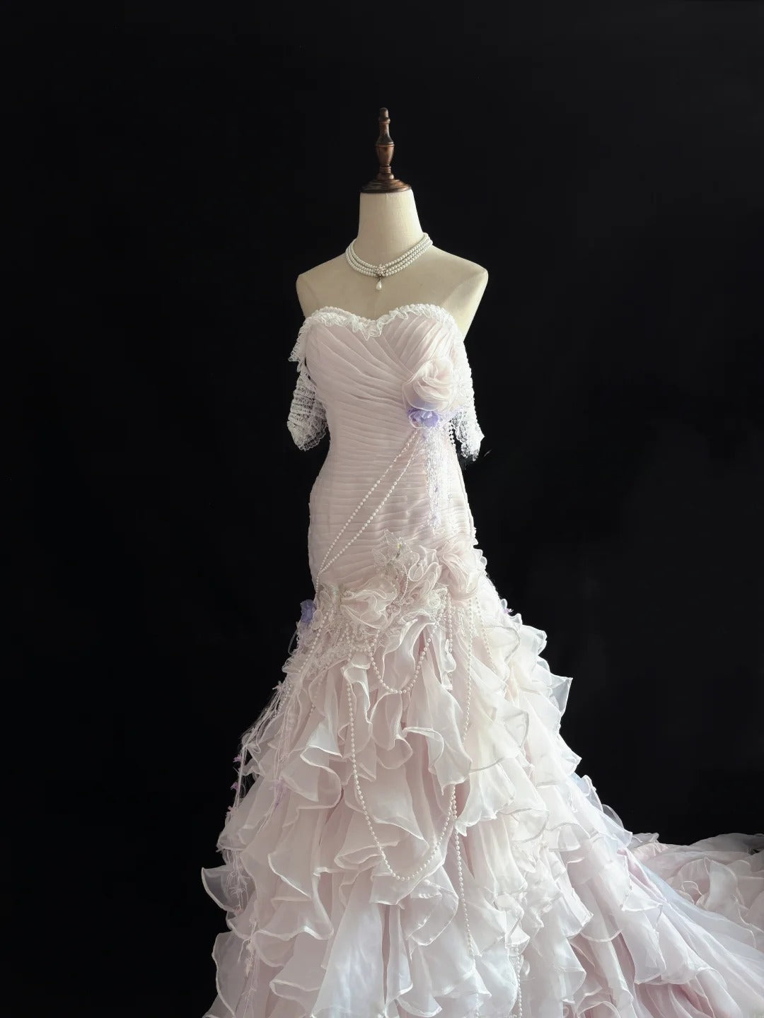 Beautiful Mermaid Sweetheart Pink Tulle With Tiered Layers Prom Dress Formal Outfits Party Dresses RB7577