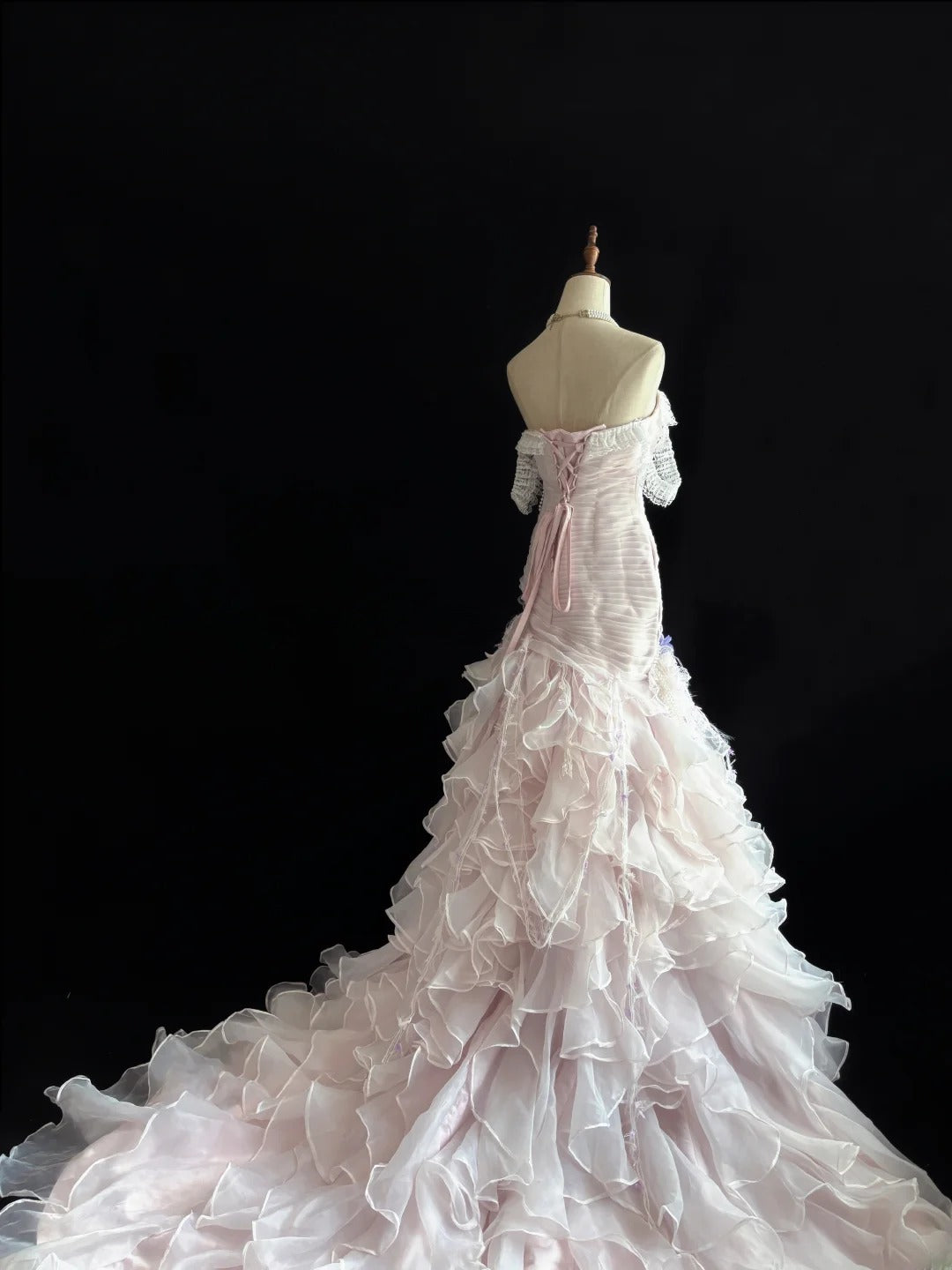 Beautiful Mermaid Sweetheart Pink Tulle With Tiered Layers Prom Dress Formal Outfits Party Dresses RB7577