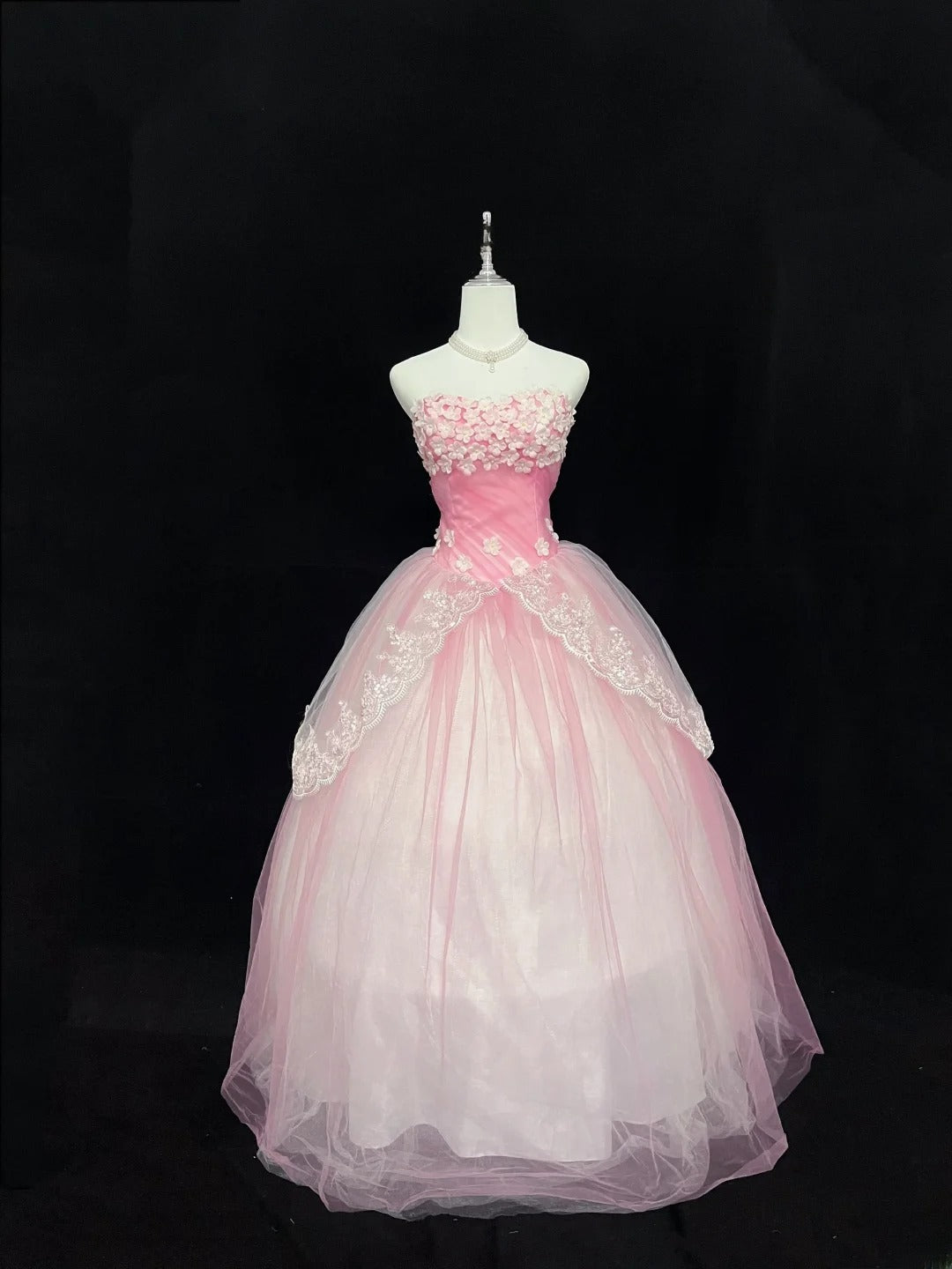 Cute Ball Gown Sweetheart Pink Tulle With Flowers Long Quince Dress Voluminous Sweet 16 Sweet Sixteen Outfits Vestido de 15 RB7578