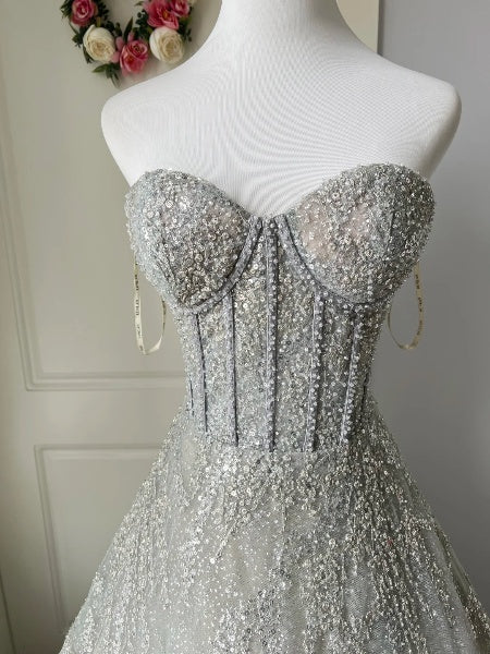 Elegant Sweet 16 Dress Long Sweetheart Silver Gray Ball Gown Sweet Sixteen Party Birthday Dresses RC0538