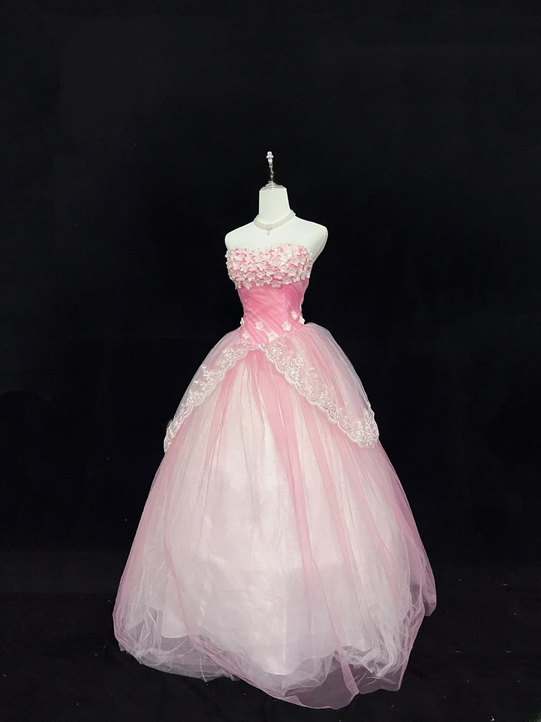 Cute Ball Gown Sweetheart Pink Tulle With Flowers Long Quince Dress Voluminous Sweet 16 Sweet Sixteen Outfits Vestido de 15 RB7578