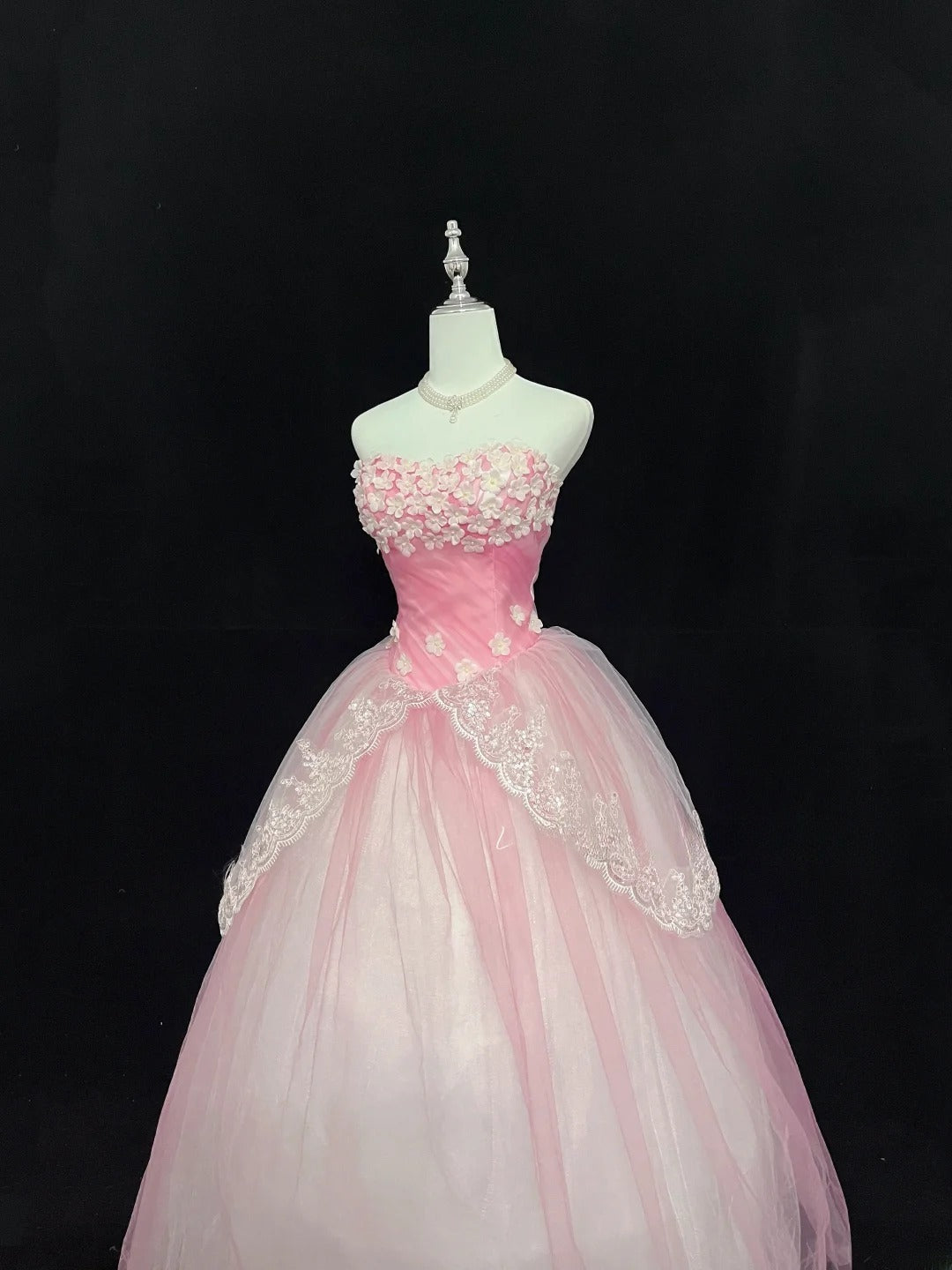 Cute Ball Gown Sweetheart Pink Tulle With Flowers Long Quince Dress Voluminous Sweet 16 Sweet Sixteen Outfits Vestido de 15 RB7578