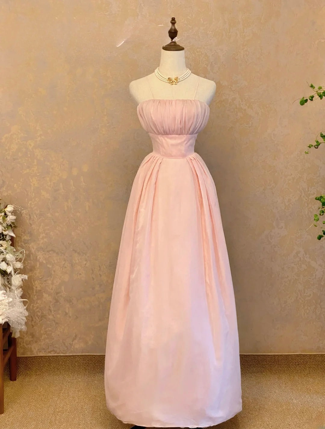 Elegant A Line Spaghetti Straps Pink Prom Dress Floor Length For Women Evening Party Gown RB9114