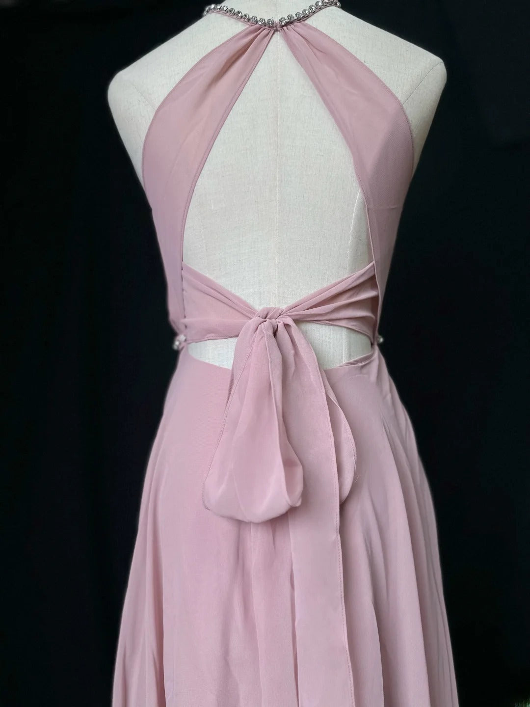 Vintage Prom Dresses A line Scoop Pink Chiffon With Slit Long Party Gown Formal Outfits RB5985