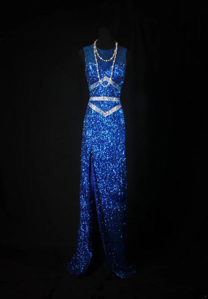 Sparkly Prom Dresses Aesthetic Sheath Royal Blue Sequin With Beads Inspo Impress Long Party Semi Formal Gown For Senior Teens High Schools AS178