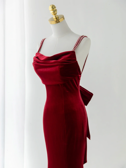 Sexy Mermaid Spaghetti Straps Dark Burgundy Velvet Prom Dress Fashion Aesthetic For Teens Formal Dresses Party Outfits Prom Gown AB1151