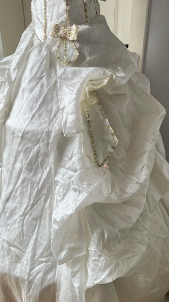 Chic Wedding Dress Ball Gown Strapless White Satin With Gold Beading Summer Bridal Gown RC0541