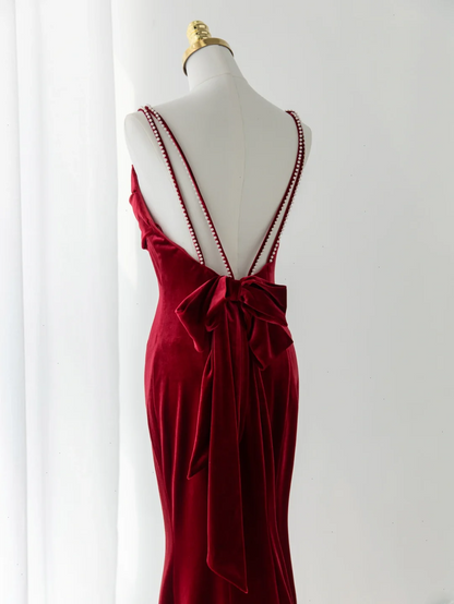 Sexy Mermaid Spaghetti Straps Dark Burgundy Velvet Prom Dress Fashion Aesthetic For Teens Formal Dresses Party Outfits Prom Gown AB1151