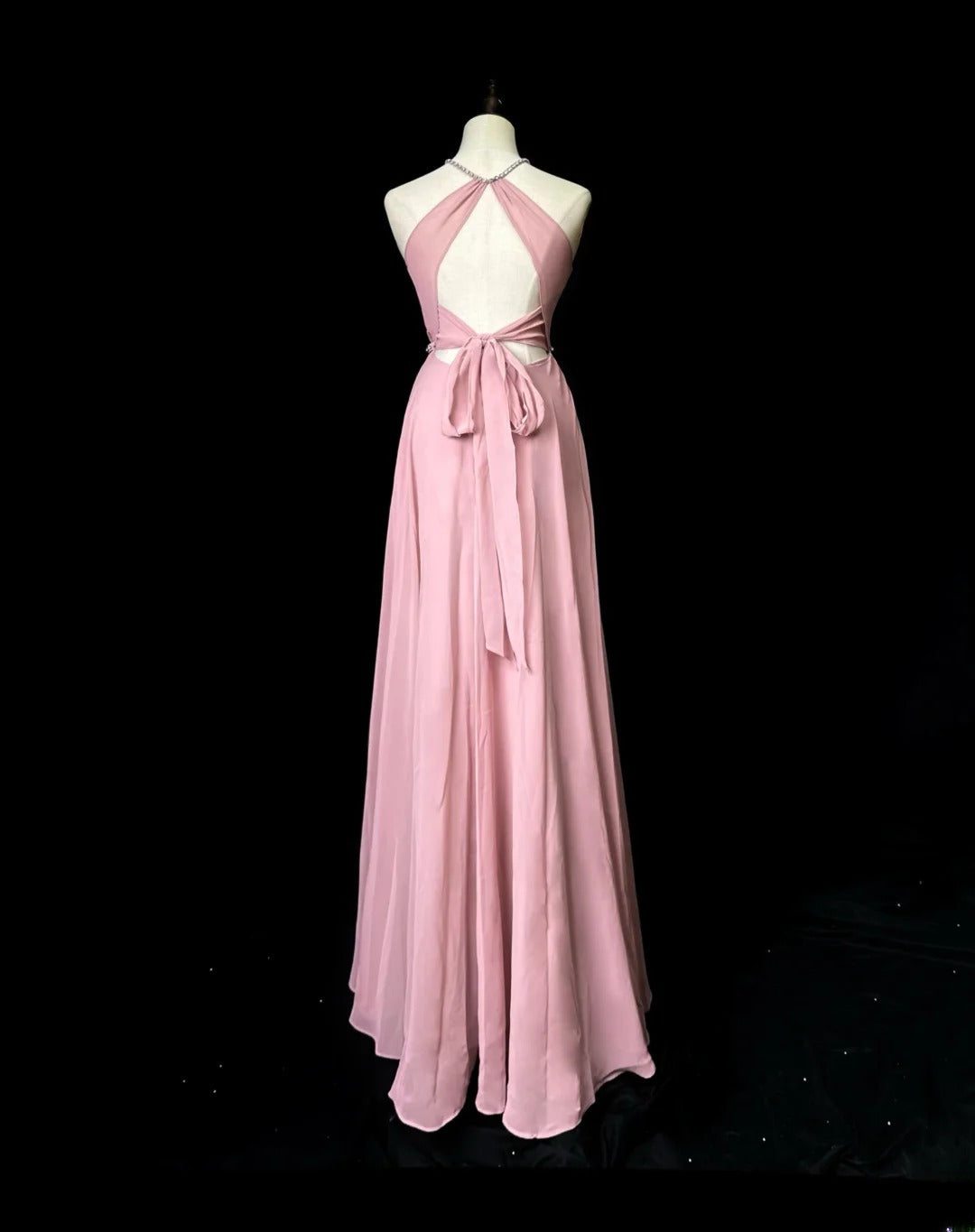 Vintage Prom Dresses A line Scoop Pink Chiffon With Slit Long Party Gown Formal Outfits RB5985