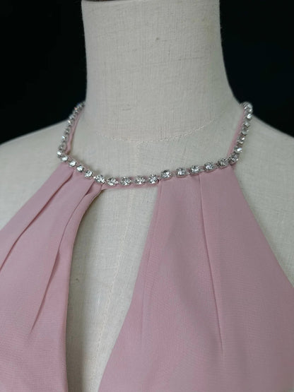 Vintage Prom Dresses A line Scoop Pink Chiffon With Slit Long Party Gown Formal Outfits RB5985