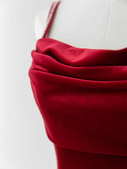 Sexy Mermaid Spaghetti Straps Dark Burgundy Velvet Prom Dress Fashion Aesthetic For Teens Formal Dresses Party Outfits Prom Gown AB1151