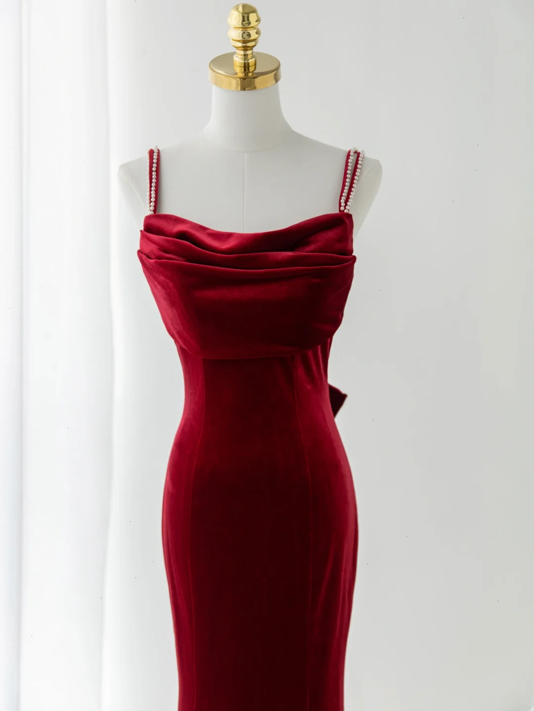 Sexy Mermaid Spaghetti Straps Dark Burgundy Velvet Prom Dress Fashion Aesthetic For Teens Formal Dresses Party Outfits Prom Gown AB1151