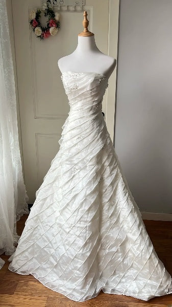 Chic Wedding Dress Mermaid Strapless White Satin With Tiered Layers Bridal Gown RC0542