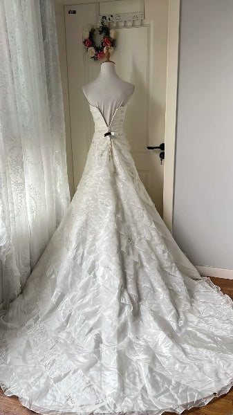 Chic Wedding Dress Mermaid Strapless White Satin With Tiered Layers Bridal Gown RC0542