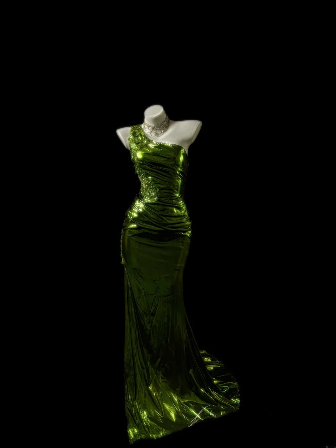 Vintage Prom Dresses Mermaid One Shoulder Green Sequin Sleeveless Long Evening Formal Outfits RB3610