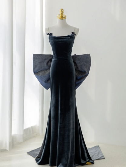 Sexy Mermaid Spaghetti Straps Navy Blue Velvet Prom Dress Fashion Aesthetic For Teens Formal Dresses Party Outfits Prom Gown AS180