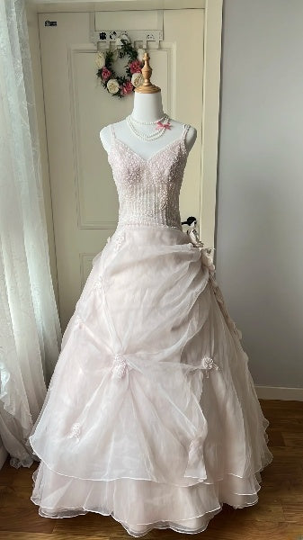 Sweet 15 Quinceanera Dress Ball Gown Spaghetti Straps Pink With Beading Long 15th Birthday Gown RC0543