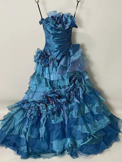 Sweet 16 Dress Blue Strapless Sleeveless Ball Gown With Tiered Layers Sweet Sixteen Dress RB9955