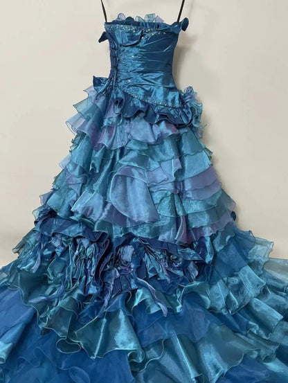 Sweet 16 Dress Blue Strapless Sleeveless Ball Gown With Tiered Layers Sweet Sixteen Dress RB9955