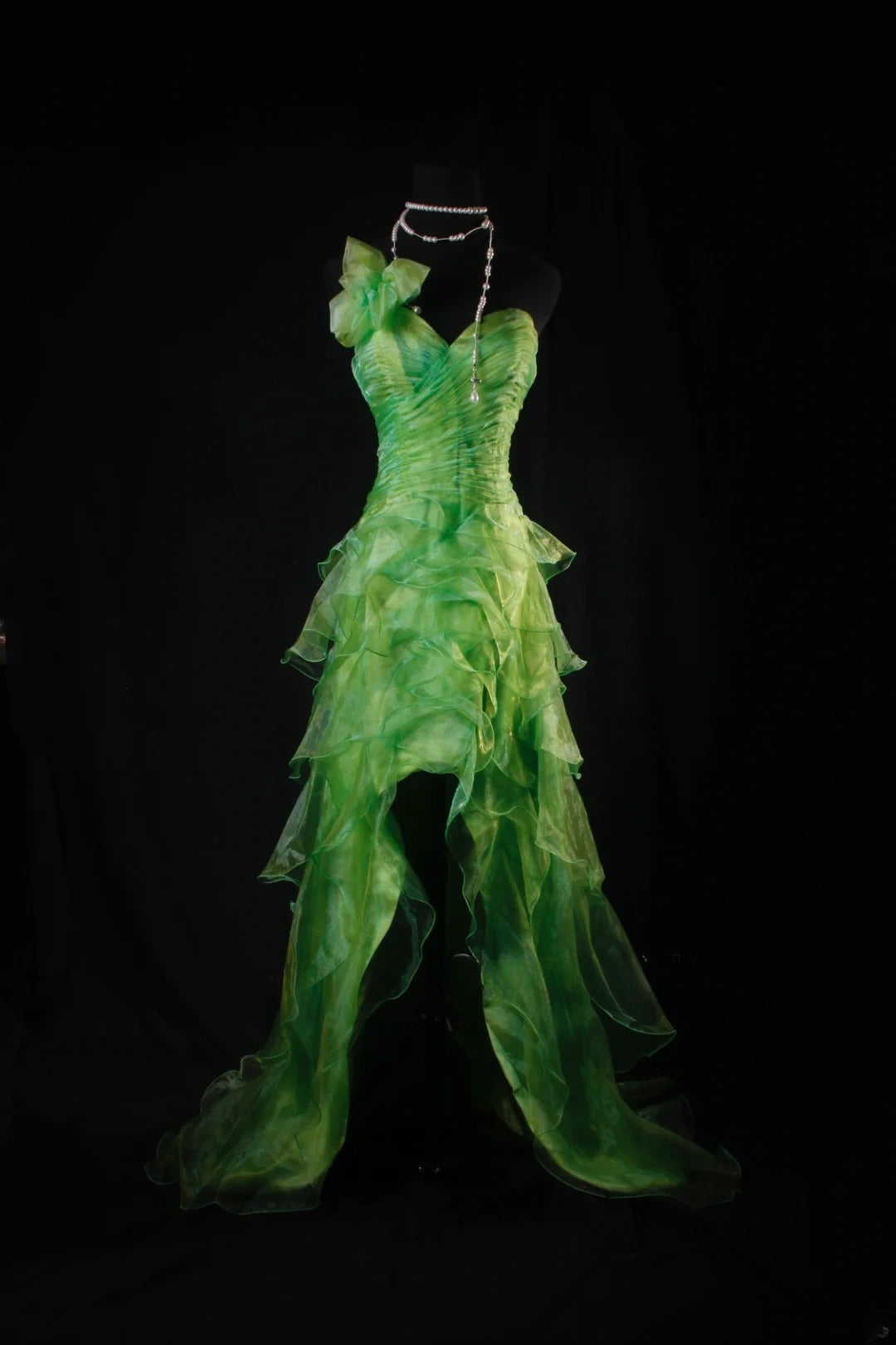 Modest High Low One Shoulder Green Tulle Prom Dress Long Party Gowns Evening Dresses AB2184