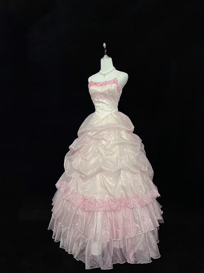 Cute Ball Gown Spaghetti Straps With Lace Long Prom Dress Voluminous Sweet 16 Sweet Sixteen Outfits Vestido de 15 RB7583