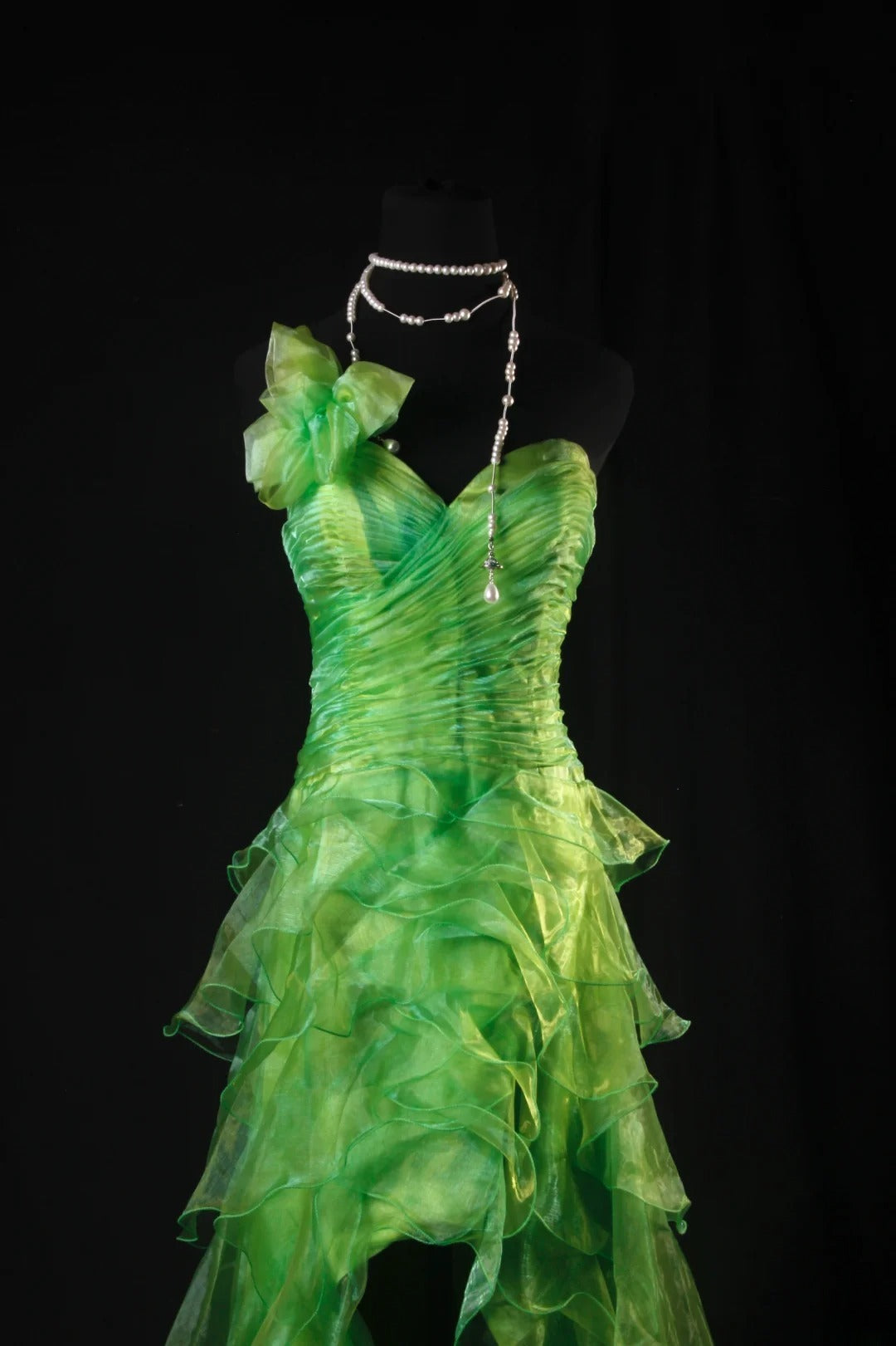 Modest High Low One Shoulder Green Tulle Prom Dress Long Party Gowns Evening Dresses AB2184