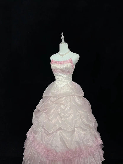 Cute Ball Gown Spaghetti Straps With Lace Long Prom Dress Voluminous Sweet 16 Sweet Sixteen Outfits Vestido de 15 RB7583