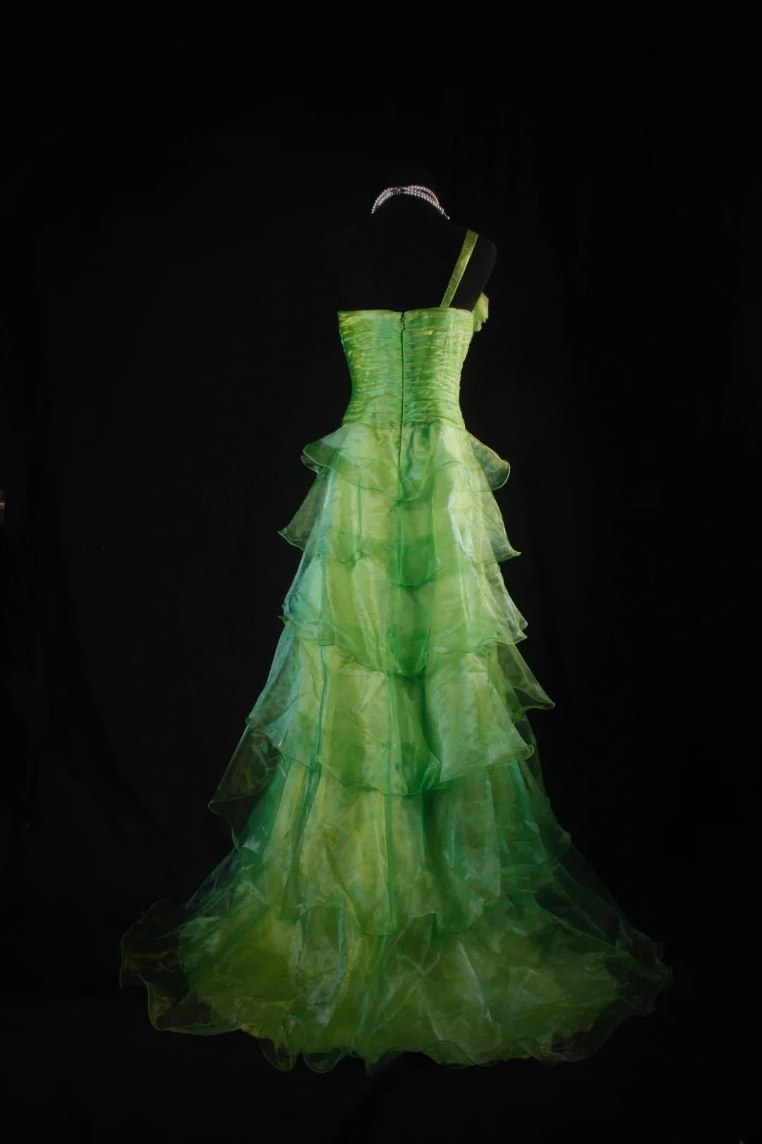 Modest High Low One Shoulder Green Tulle Prom Dress Long Party Gowns Evening Dresses AB2184