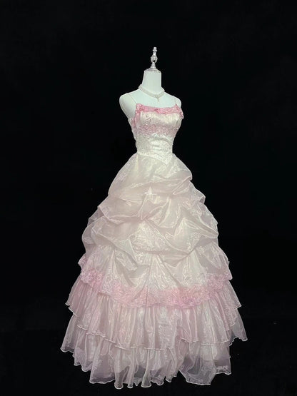 Cute Ball Gown Spaghetti Straps With Lace Long Prom Dress Voluminous Sweet 16 Sweet Sixteen Outfits Vestido de 15 RB7583