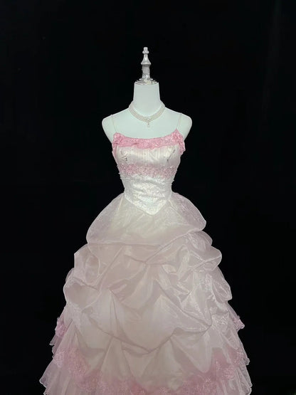 Cute Ball Gown Spaghetti Straps With Lace Long Prom Dress Voluminous Sweet 16 Sweet Sixteen Outfits Vestido de 15 RB7583