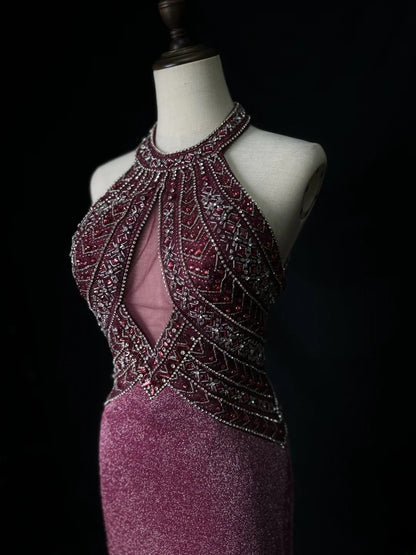 Vintage Prom Dresses Mermaid Jewel Neck Backless Sequin With Beads Long Party Gown Formal Outfits RB5988