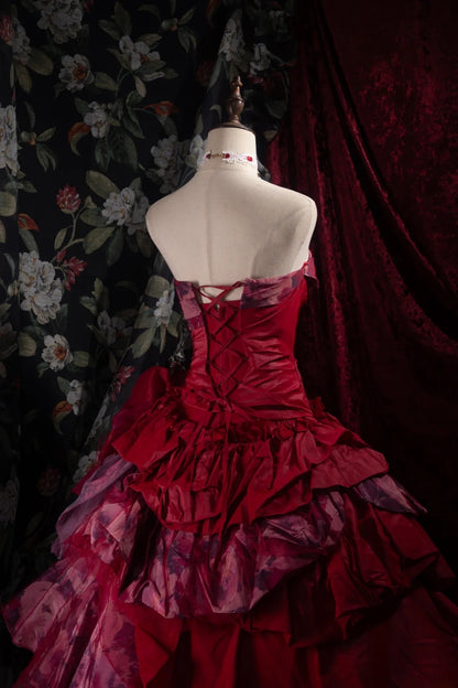 Dreamy Princess Ball Gown Formal Events Strapless Red With Tiered Layers Quince Dress Quinceanera Dresses Birthday Outfits RB8379