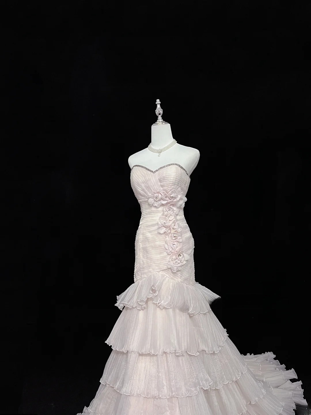 Beautiful Mermaid Sweetheart Pink Tulle With Tiered Layers Prom Dress Formal Outfits Party Dresses RB7585