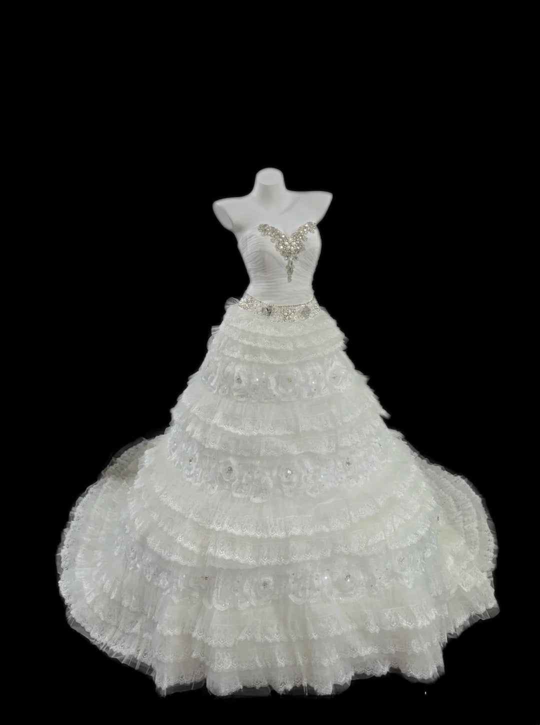 Classy Ball Gown Sweetheart White Tulle With Ruffled Tiered Layers Lace Brides Gown Bridal Dress Long Poofy Wedding Dresses RB5788