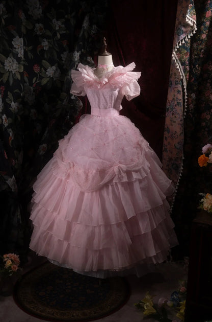 Cute Princess Ball Gown Formal Events V Neckline Tulle Pink With Ruffled Quince Dress Quinceanera Dresses Birthday Outfits RB8380