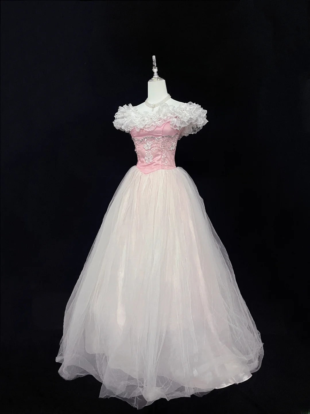 Beautiful Ball Gown Off The Shoulder Pink Tulle With Appliqued Beading Prom Dress Formal Outfits Party Dresses RB7586