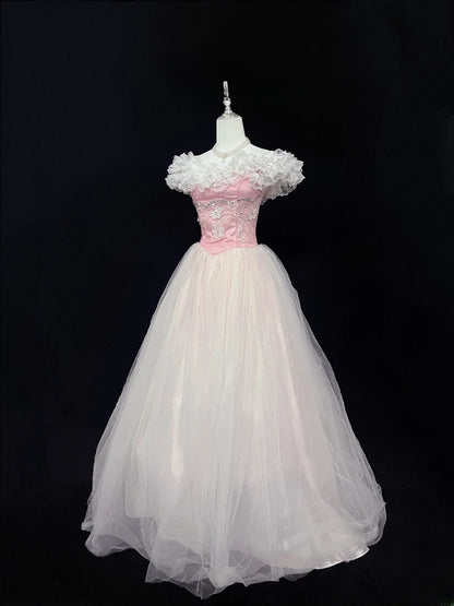 Beautiful Ball Gown Off The Shoulder Pink Tulle With Appliqued Beading Prom Dress Formal Outfits Party Dresses RB7586
