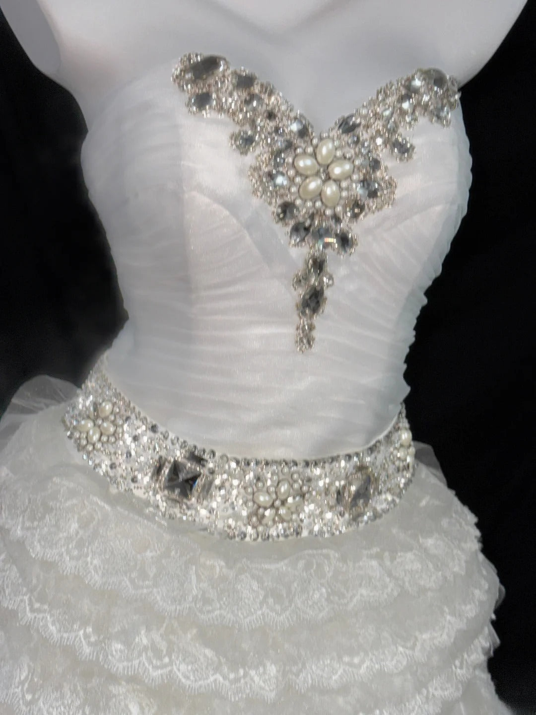 Classy Ball Gown Sweetheart White Tulle With Ruffled Tiered Layers Lace Brides Gown Bridal Dress Long Poofy Wedding Dresses RB5788