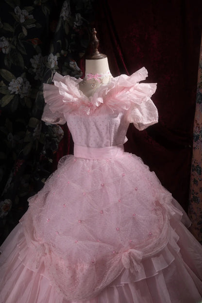 Cute Princess Ball Gown Formal Events V Neckline Tulle Pink With Ruffled Quince Dress Quinceanera Dresses Birthday Outfits RB8380