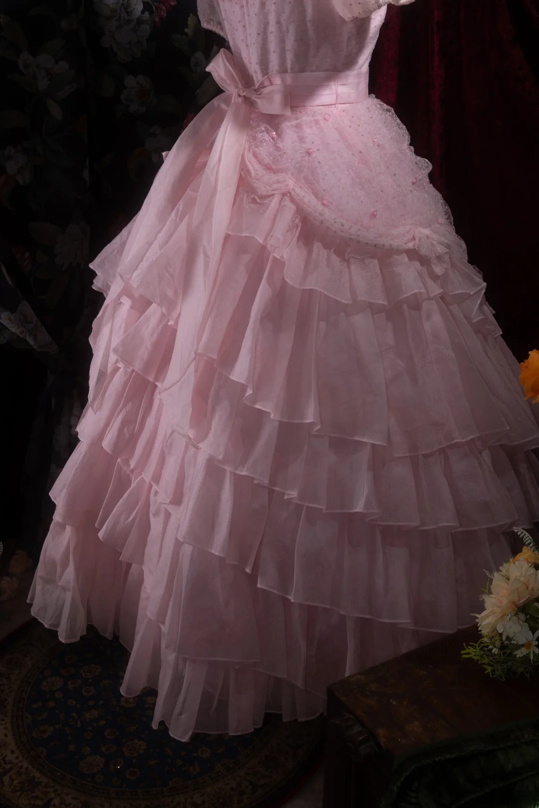 Cute Princess Ball Gown Formal Events V Neckline Tulle Pink With Ruffled Quince Dress Quinceanera Dresses Birthday Outfits RB8380